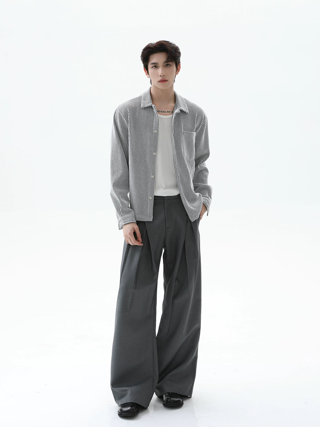 Gestreifter Revers-Strick-Cardigan-Shirt 