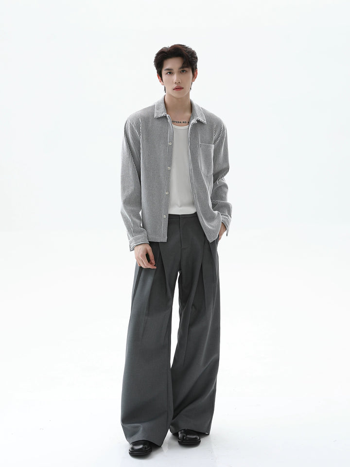 Gestreifter Revers-Strick-Cardigan-Shirt 