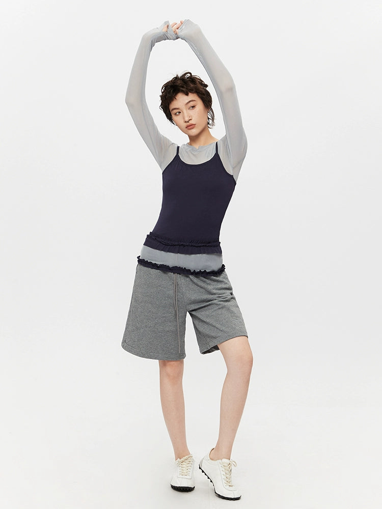 Mesh Two-Piece Long Sleeve Turtleneck Top