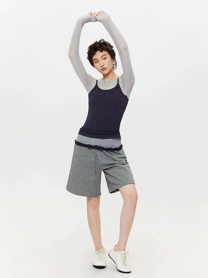 Mesh Two-Piece Long Sleeve Turtleneck Top