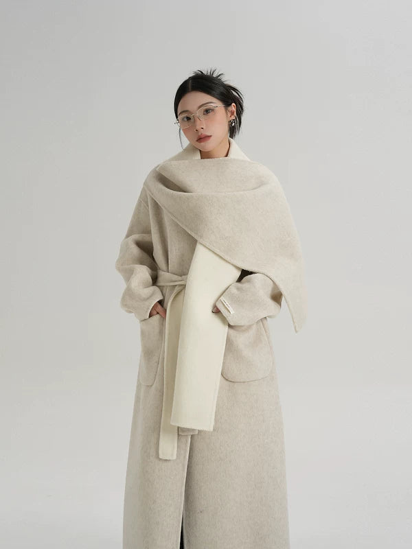 Çift Taraflı Uzun Yün Sarma Palto 