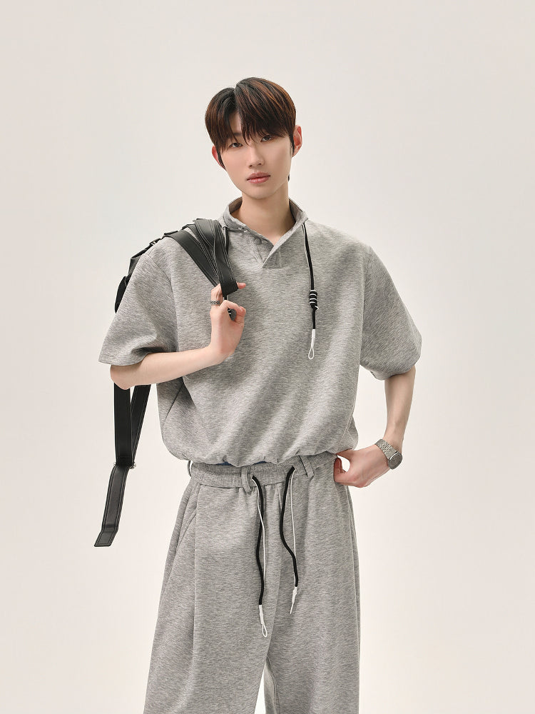 Drawstring Polo Shirt and Pants Set