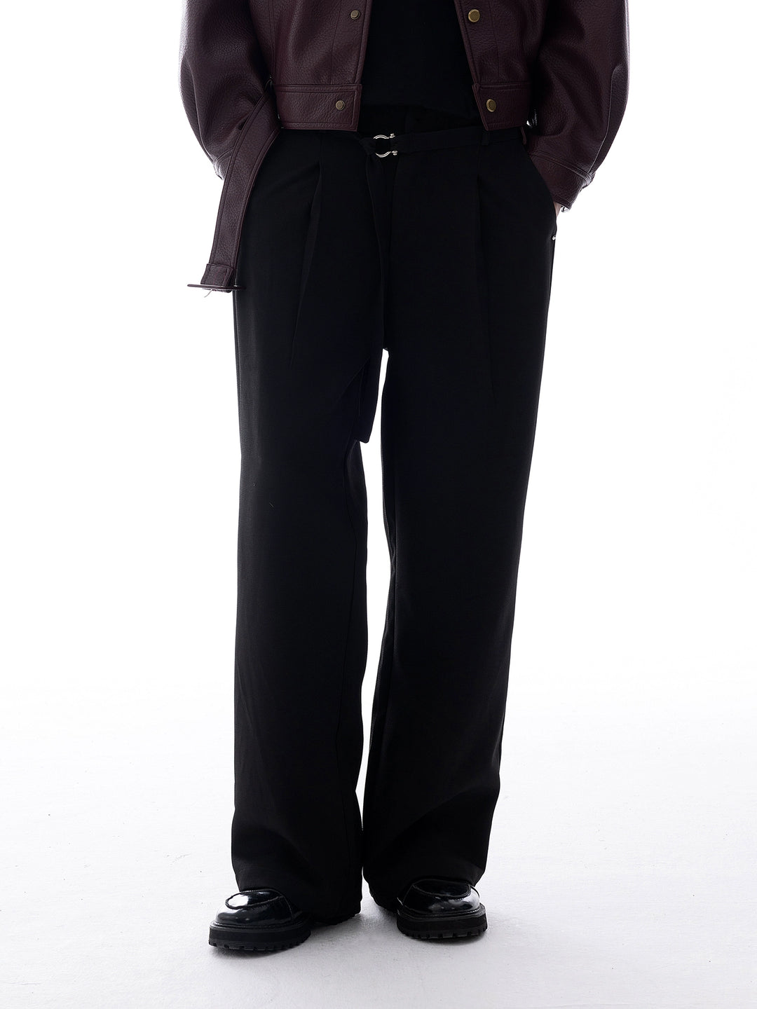 Wide-Leg Metal Buckle Pants