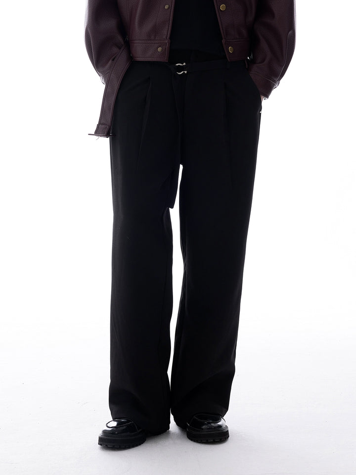 Wide-Leg Metal Buckle Pants