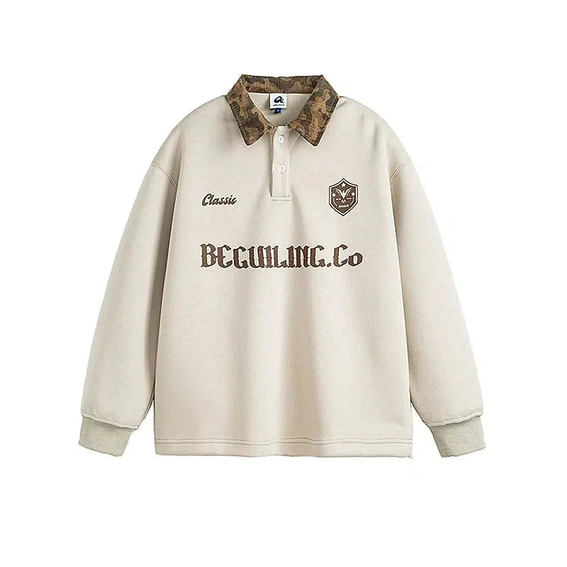 College Style Lapel Sweatshirt