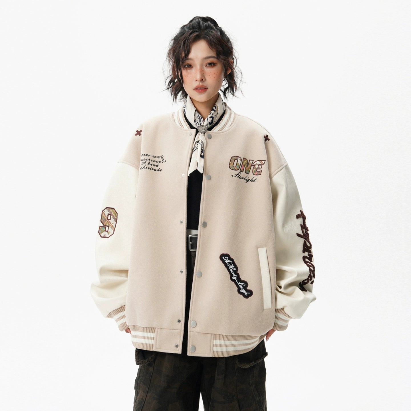 Letter Patch Embroidered Baseball Jacket
