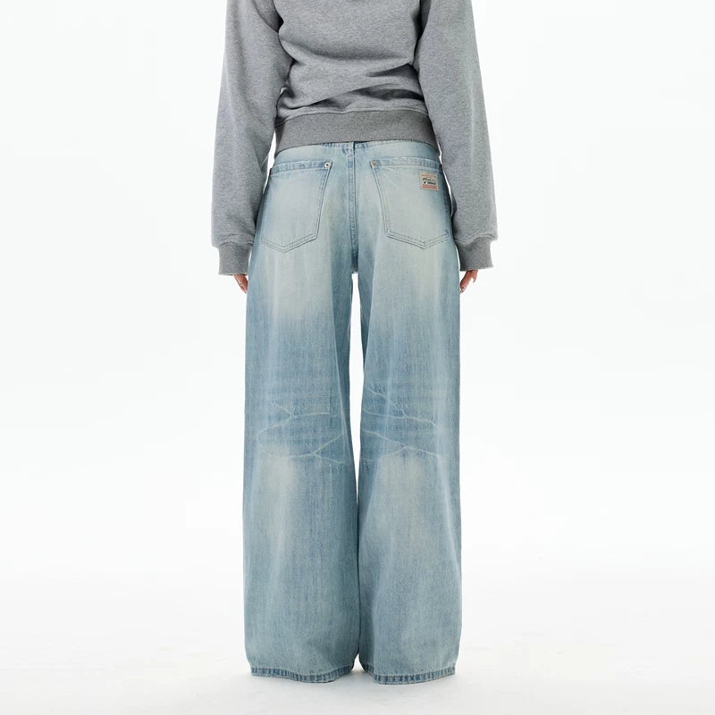 Retro Wijde Pijp Geweven Jeans Broek 