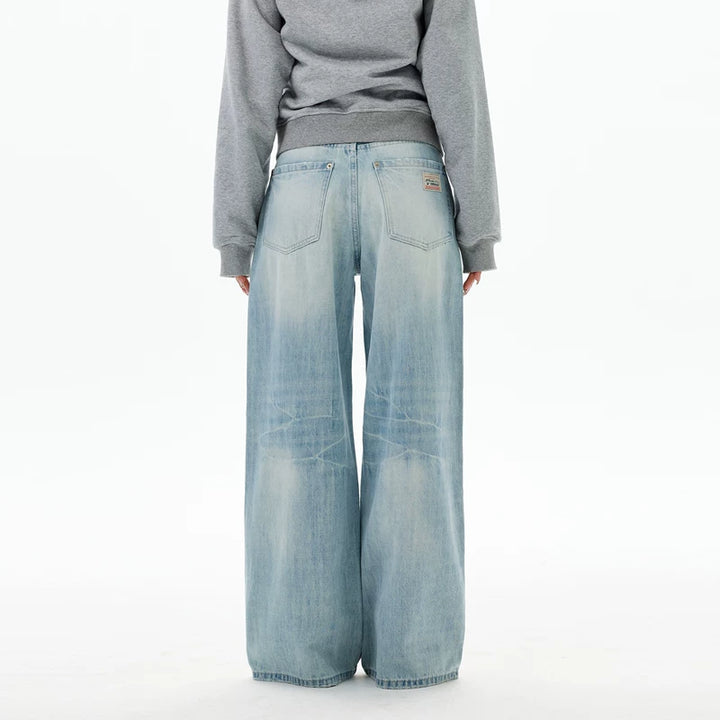 Retro Wijde Pijp Geweven Jeans Broek 