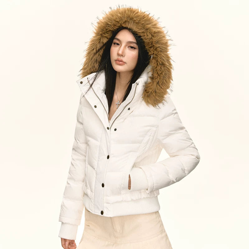 Chaqueta retro acolchada con capucha de piel sintética 