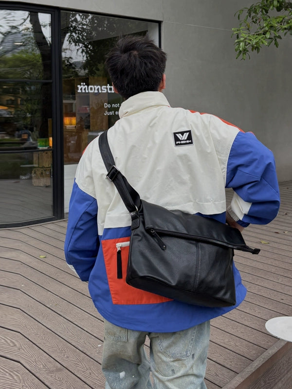 大容量PUレトロクロスボディバッグ 