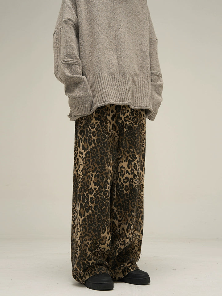 Leopard Print Wide Leg Casual Pants