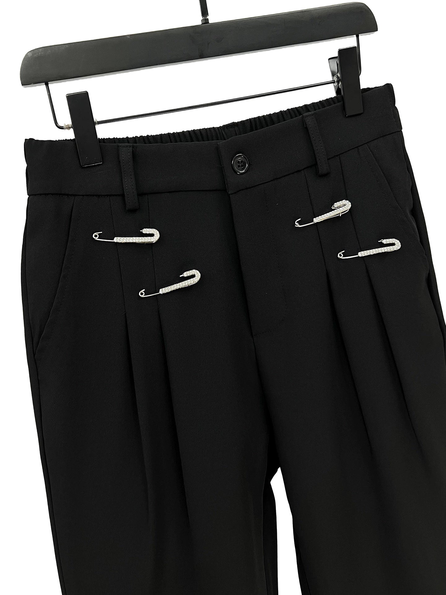 Pleated Flared Pants with Metal Pin Detail