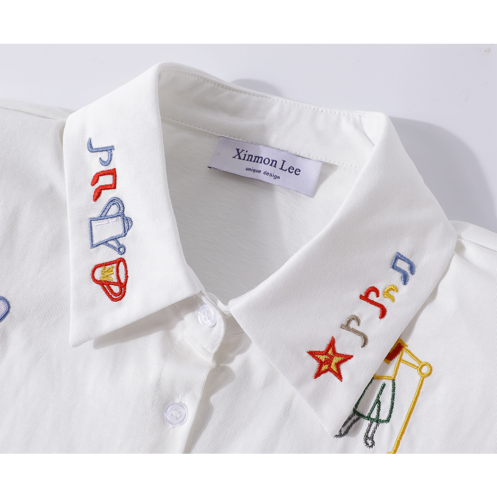 Chemise à col polo sans manches brodée 