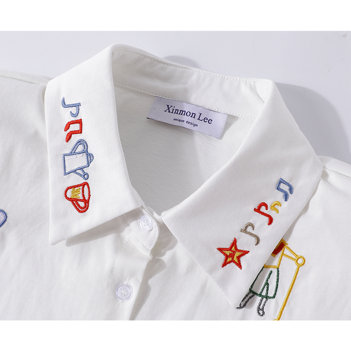 Chemise à col polo sans manches brodée 