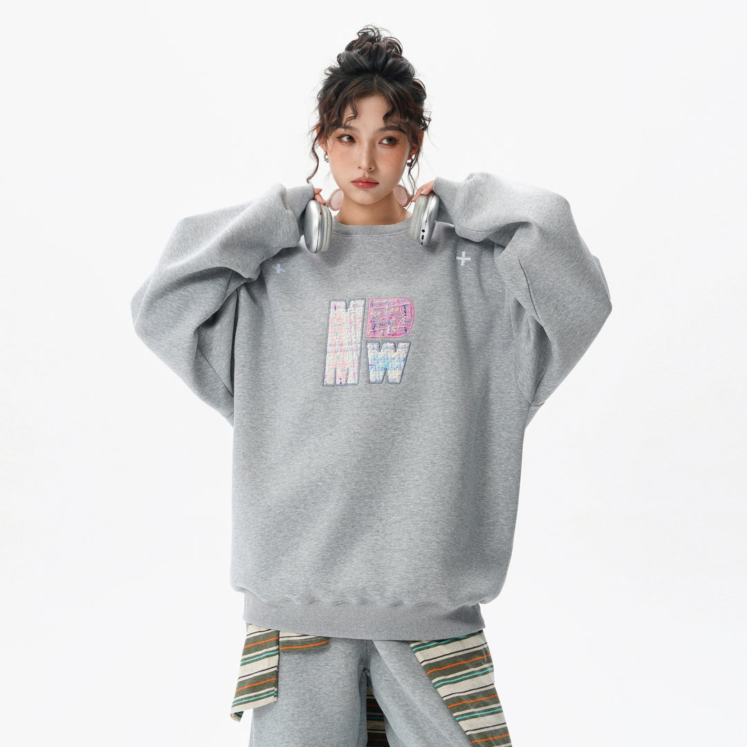 Retro broderet bogstaver crewneck sweatshirt 