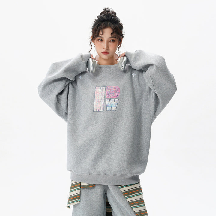 Retro broderet bogstaver crewneck sweatshirt 