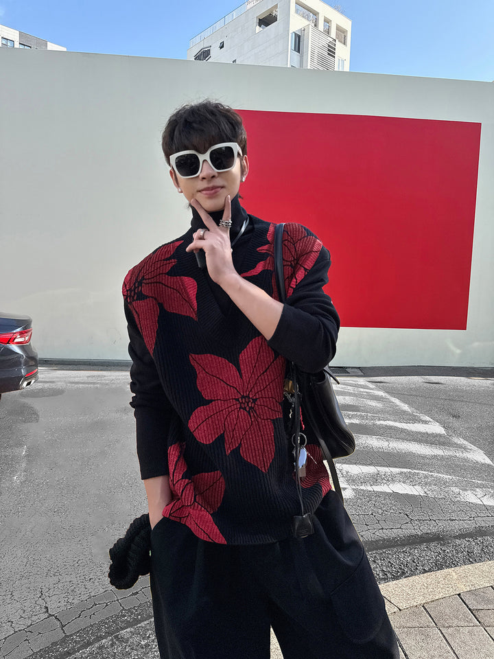 Wool Sweater Vest with Leaf Design