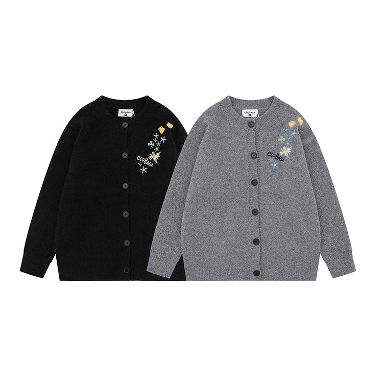 Blomsterbrodert strikket cardigan-genser 