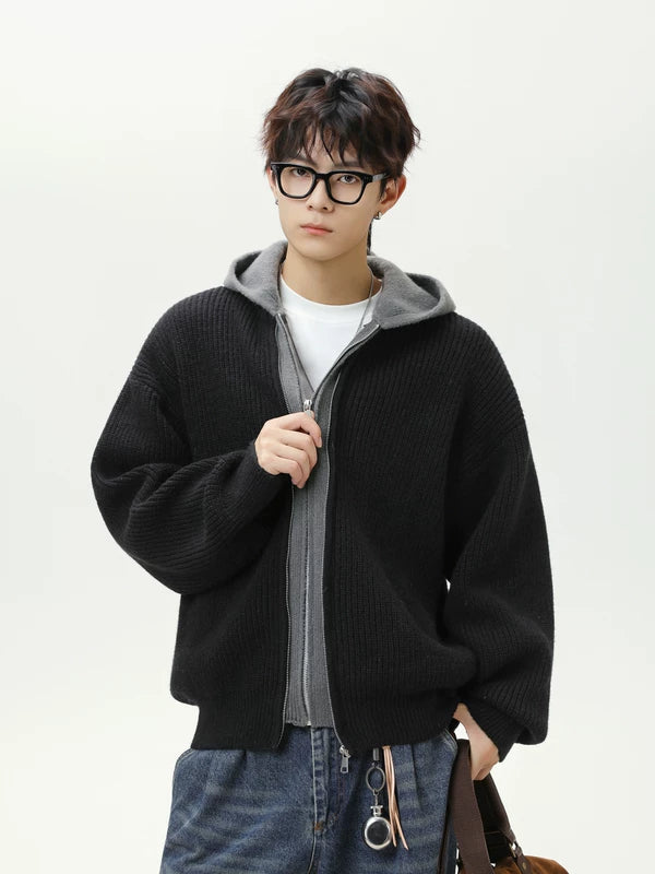 Zip Front Hooded Knit Cardigan