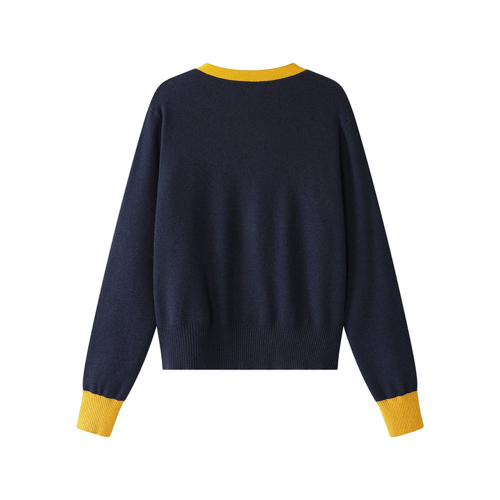V-Neck Contrast Trim Knit Cardigan