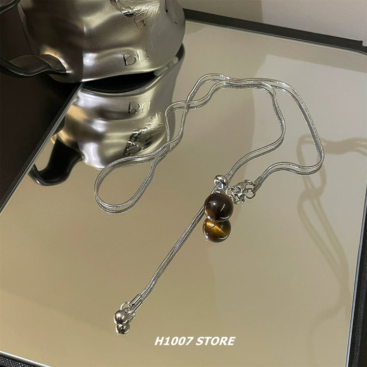 Tiger Eye Stone Drawstring Necklace