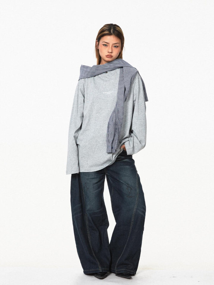Plaid Shawl Long-Sleeve Turtleneck Top