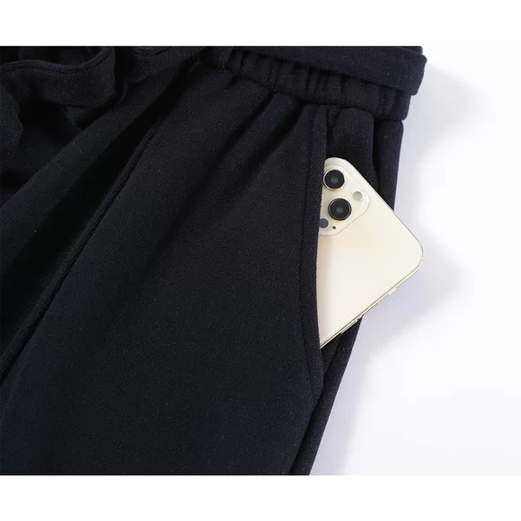 Fleece-Lined Wide-Leg Sporty Pants