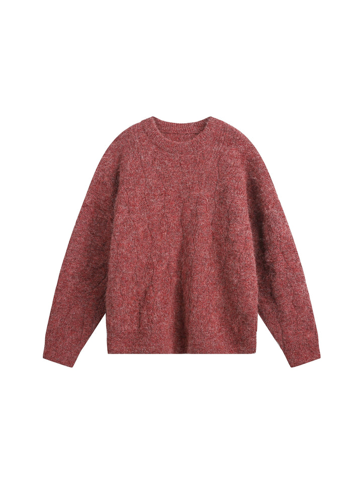 Suéter de cuello redondo de punto trenzado con textura de mohair 