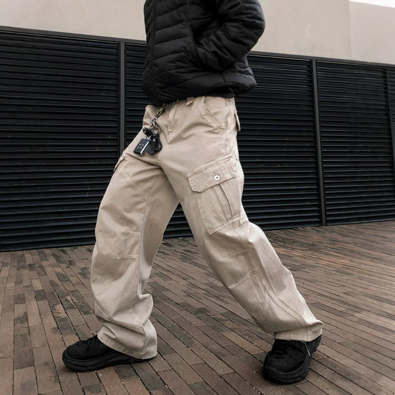 Pantalones cargo de pierna ancha y corte recto 