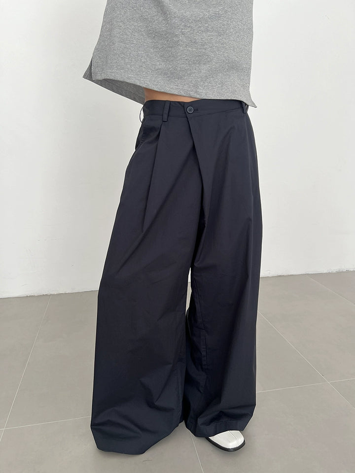 Asymmetrical Slanted Placket Wide Leg Pants