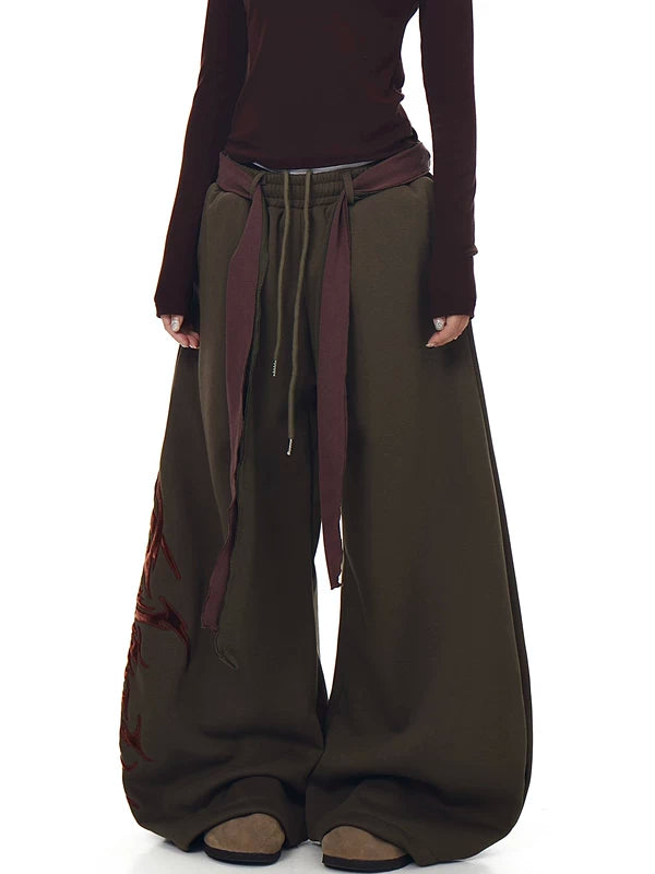 Geniş Paça İpli Nakışlı Dans Pantolonu 