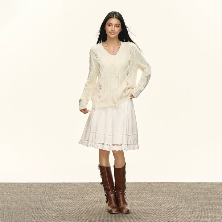 Knit Embroidered Button Cardigan