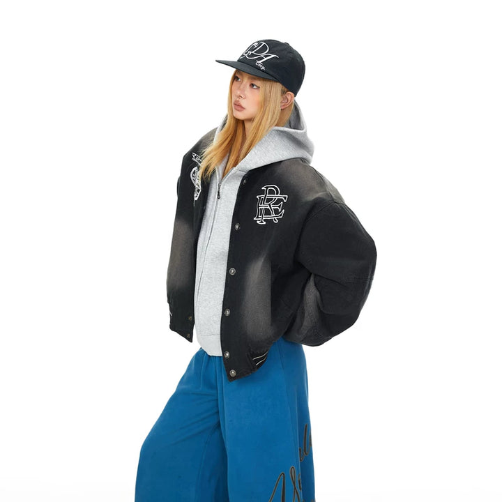 Gradient brodert baseballjakke løs passform 