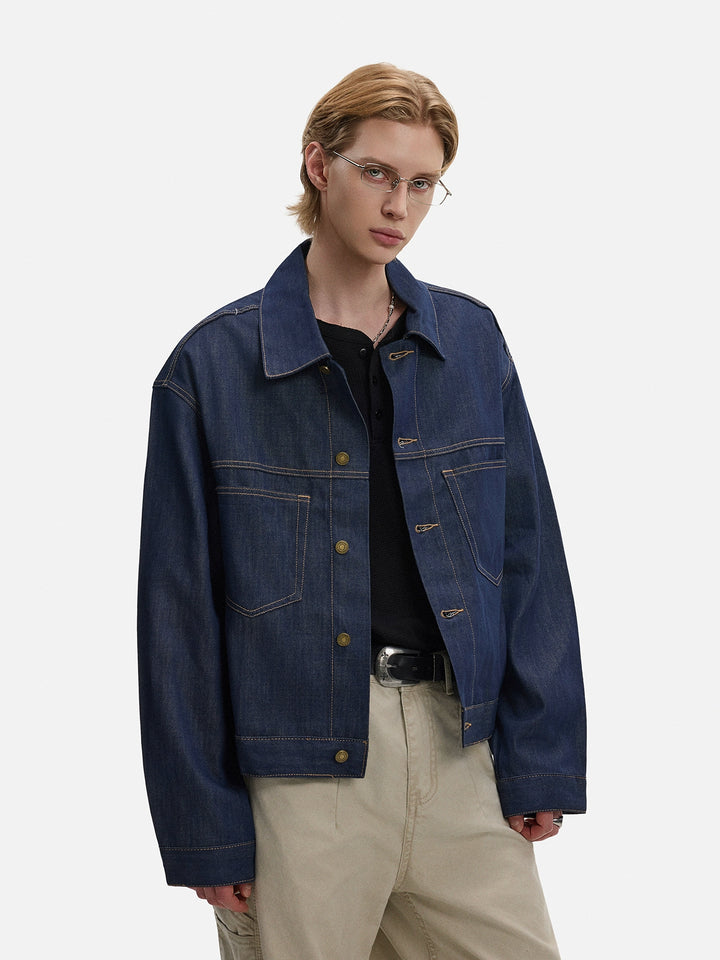 Veste à revers en denim brut à coupe ample 