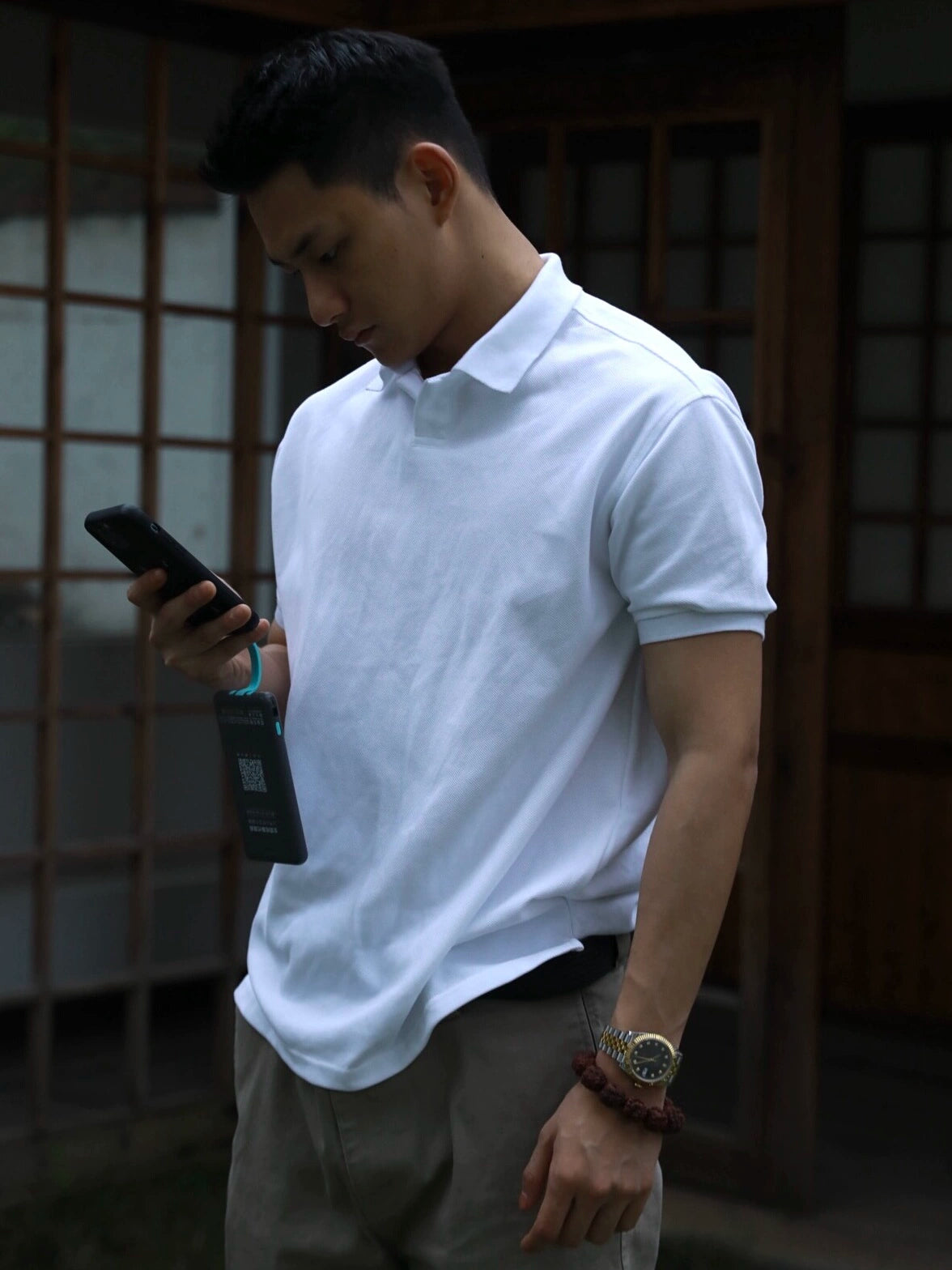 Camisa Polo de Algodão Pérola de Manga Curta 