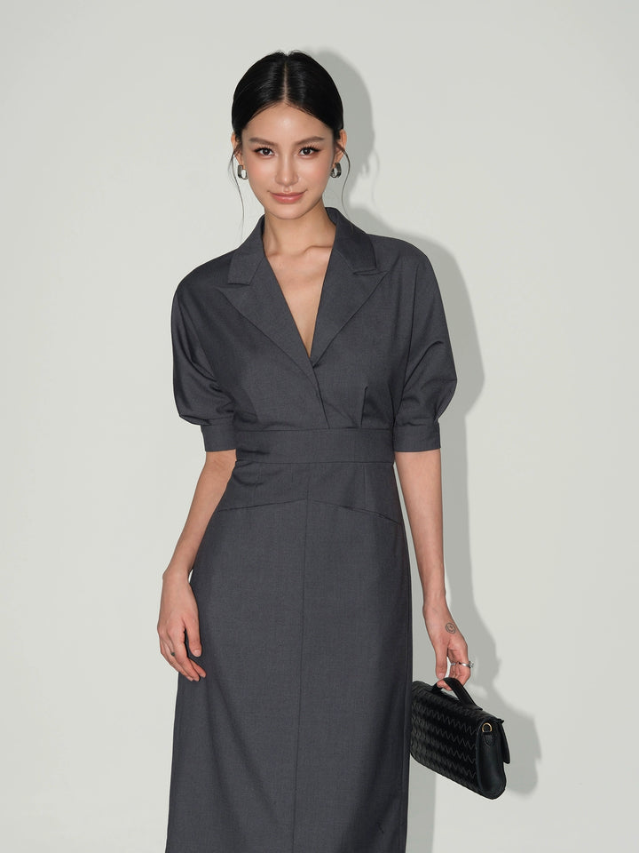Mid-Length Suit Dress with Back Slit