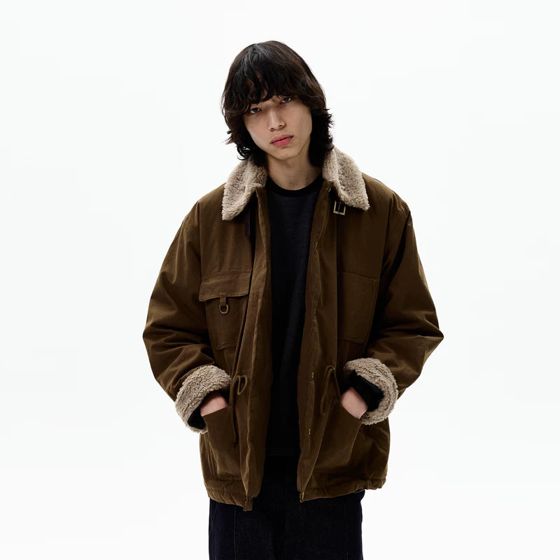 Veste de travail isolée en laine d'agneau rétro 