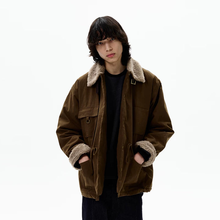 Veste de travail isolée en laine d'agneau rétro 