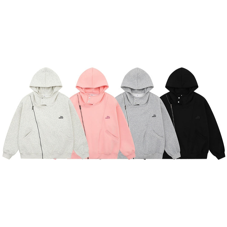 Oblique Zipper Hooded Sweatshirt