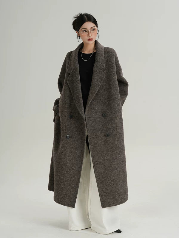 Long Double-Breasted Wool Suit Coat