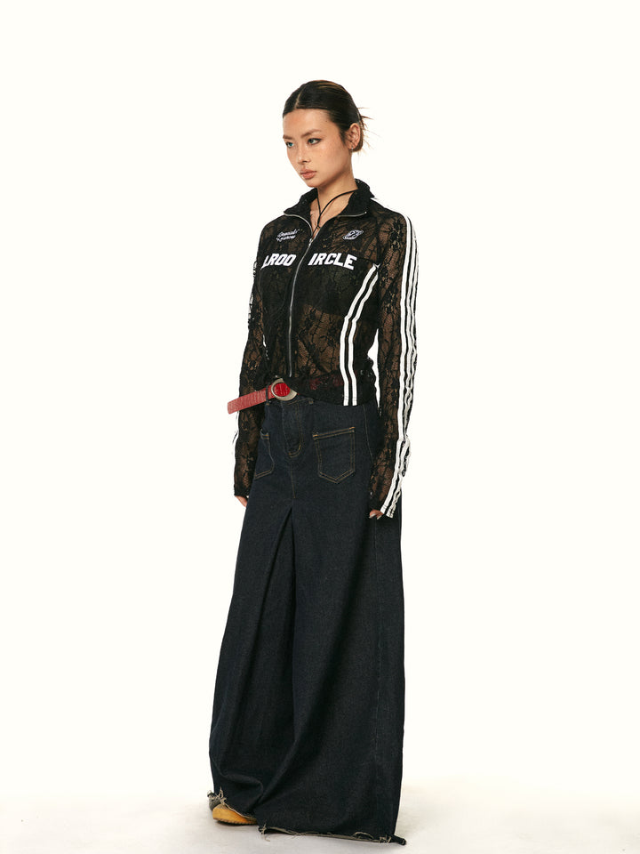 Lace Mesh Stand Collar Cardigan