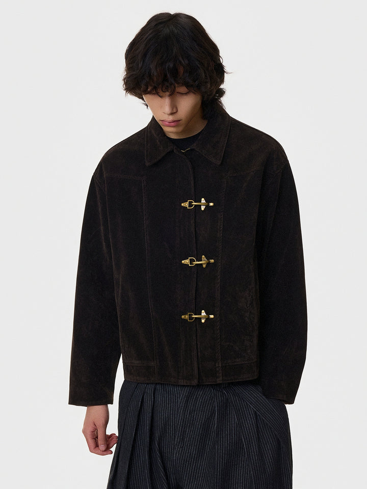 Toggle Closure Suede Cropped Jacket