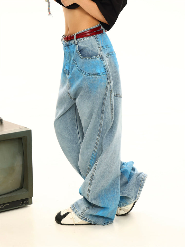 Gestreste Tie-dye Losse Wijdpijpen Jeans 