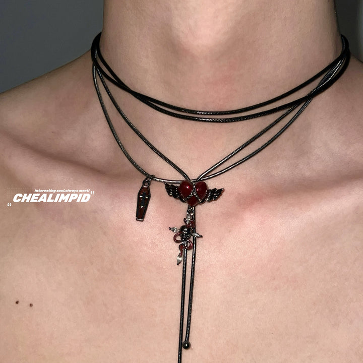 Multi-Layer Cross Heart Punk Necklace