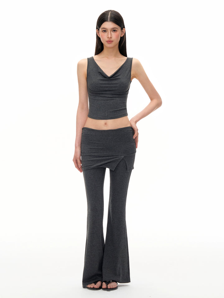 Sleeveless Draped Top and Flared Pants