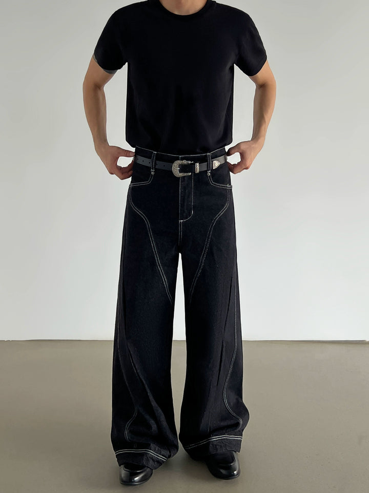 Pantaloni in denim a gamba larga scomposti 