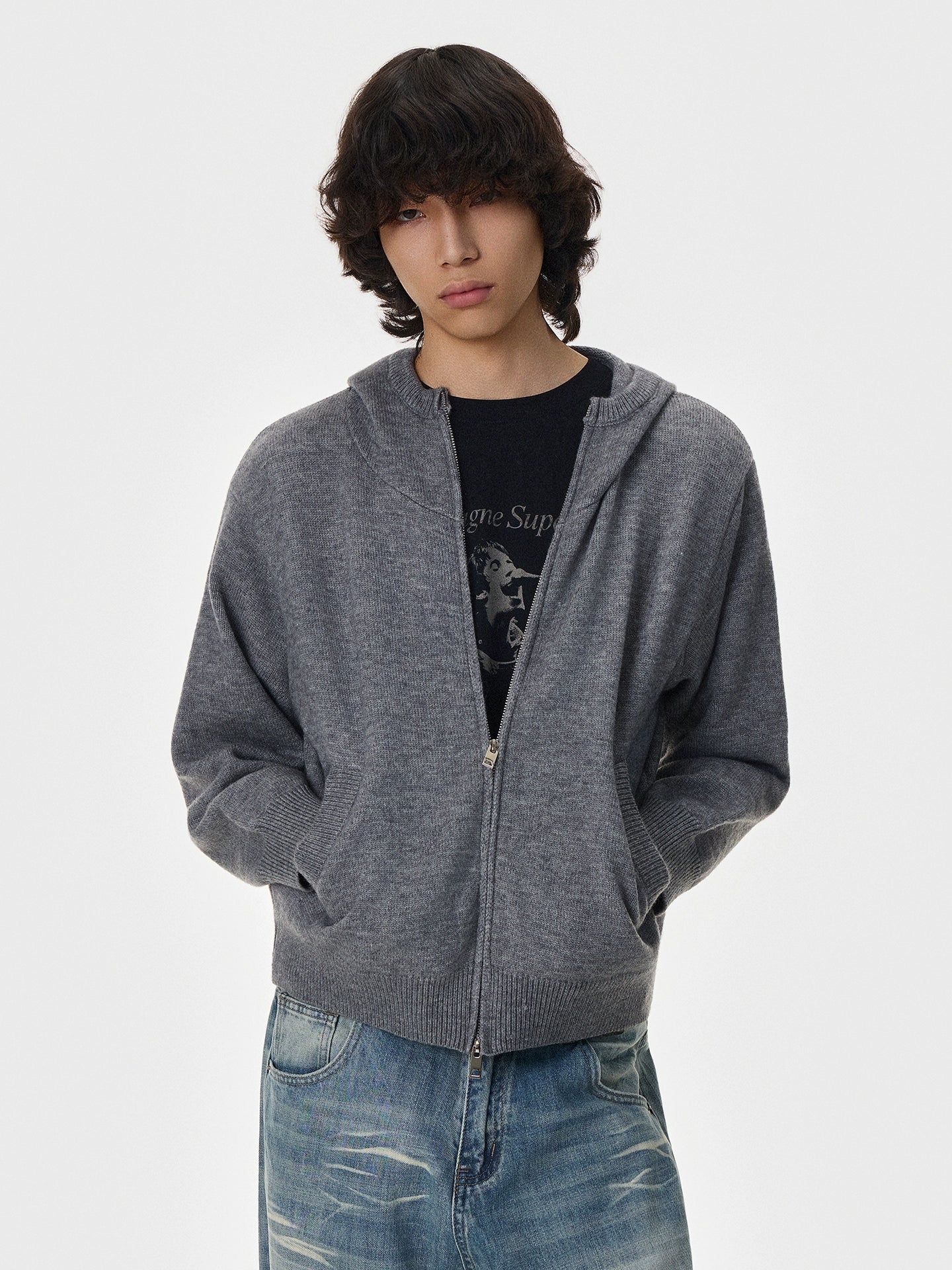 Kapüşonlu Örgü Fermuarlı Hırka Ceket 