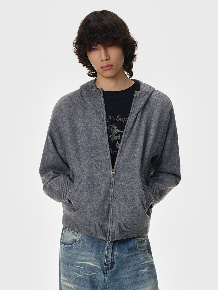 Hooded Knit Zipper Cardigan