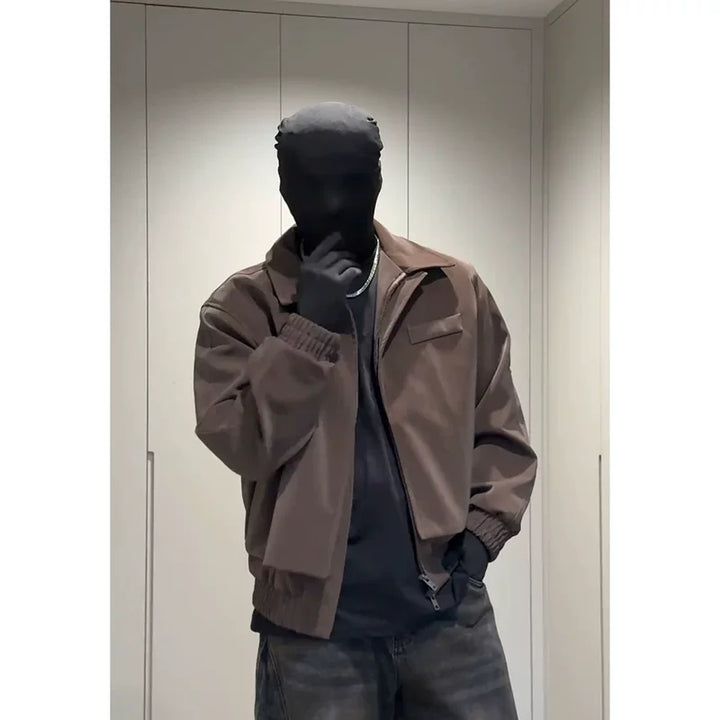 Padded Shoulder Leather Bomber Jacket