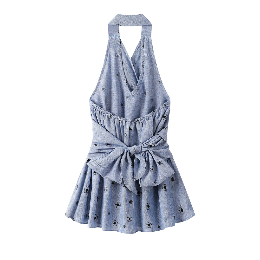 Blomstrete Halter Neck Midje Bånd Sommerkjole 